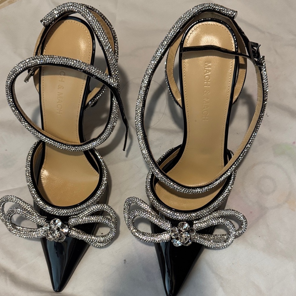 Mach and Mach Double Bow PVC smoke Black Heels
